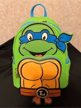 Green Turtle Character Kids Mini Backpack with Blue Accent